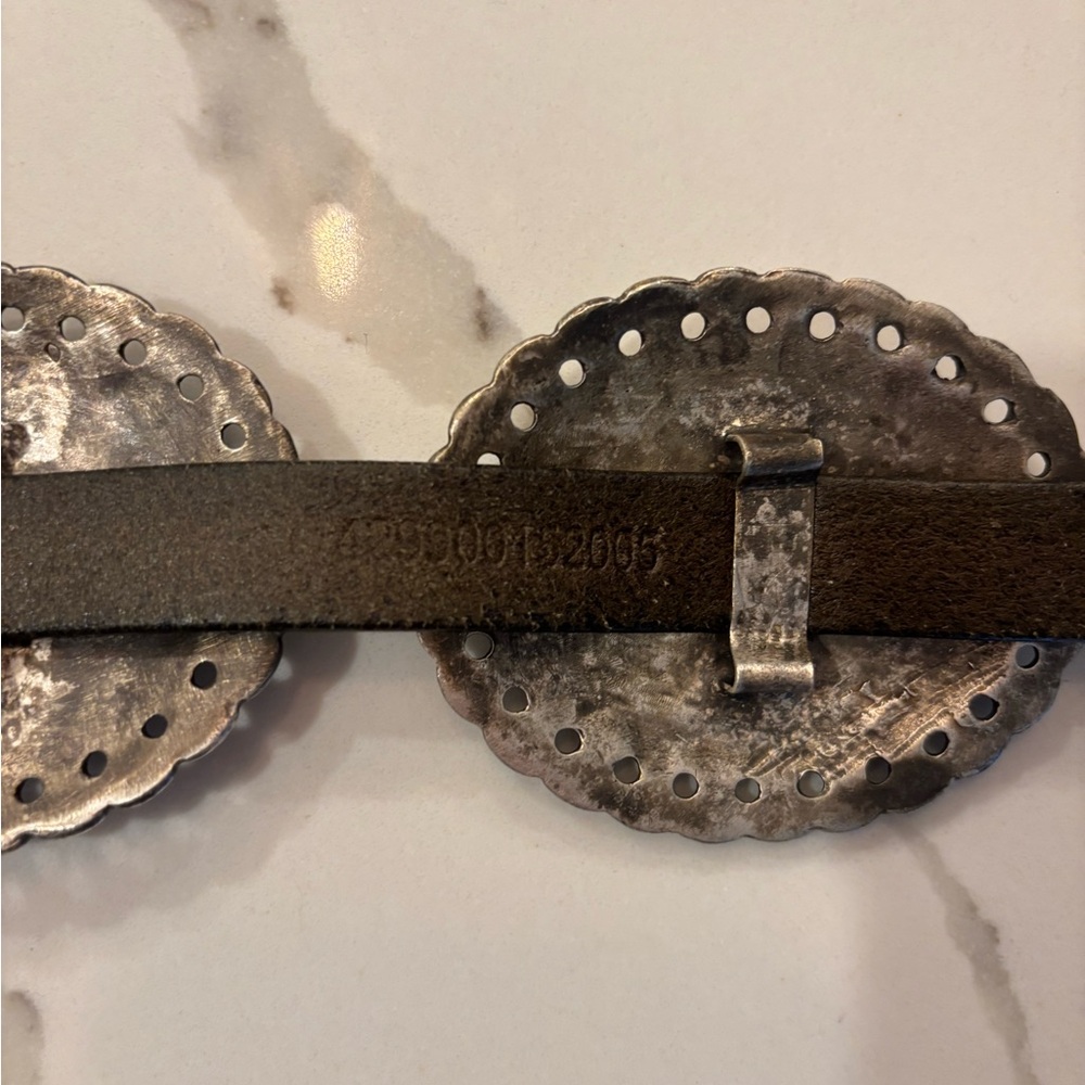 Polo Ralph Lauren Western Distressed Leather Metal Accent Belt Olive Small NWT - Picture 10 of 11